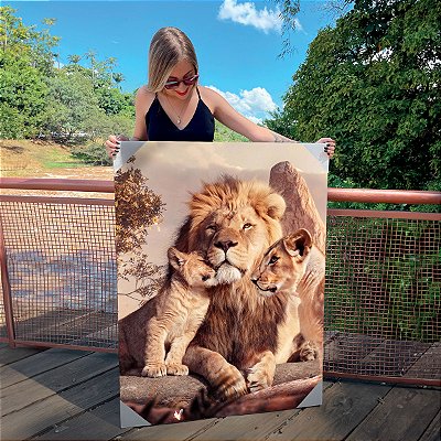 Quadro Decorativo Canvas Família Leão 1 Filhote Vertical