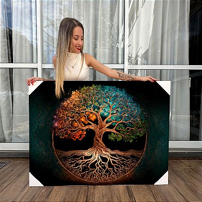 Quadro Decorativo Canvas Religioso Árvore da Vida Colorida Horizontal
