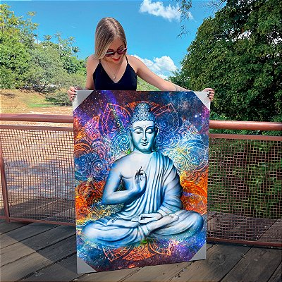 Quadro Decorativo Canvas Religioso Buda Abstrato Fundo Cósmico Vertical
