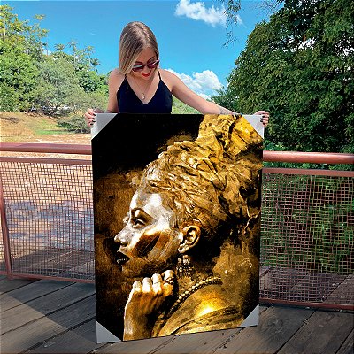 Quadro Decorativo Canvas Mulher Dourada com Rosto em Perfil Vertical