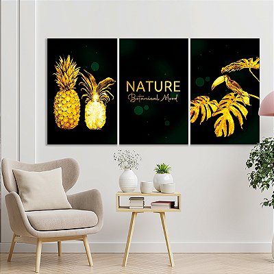 Quadros Decorativos Trio em Canvas Natureza Botânica Nature Botanical Mood