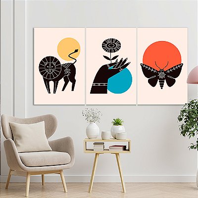 Quadros Decorativos Trio em Canvas Abstrato Círculos Coloridos