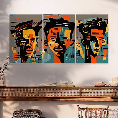 Quadros Decorativos Trio em Canvas Street Art Rostos de Homens