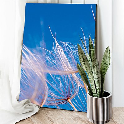 Quadro Decorativo Canvas Floral Dentes de Leão em Fundo Azul