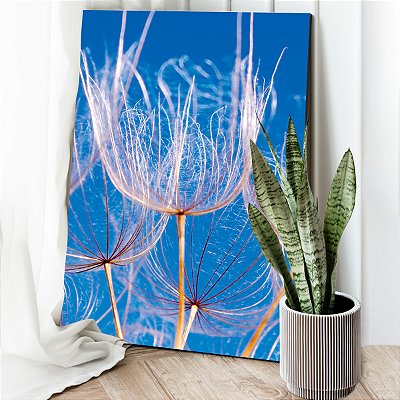 Quadro Decorativo Canvas Floral Dentes de Leão em Fundo Azul