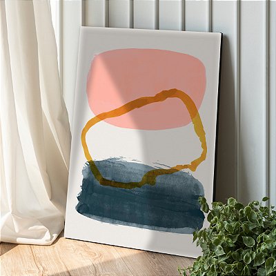 Quadro Decorativo Canvas Formas Abstratas Rosado Dourado e Azul