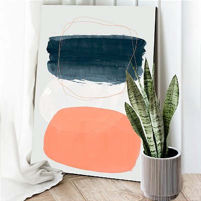 Quadro Decorativo Canvas Formas Abstratas Rosado Dourado e Azul