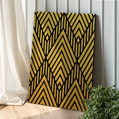 Quadro Decorativo Canvas Abstrato Padrão Losangos Preto e Dourado Vertical