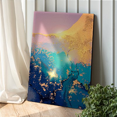 Quadro Decorativo Canvas Pintura Abstrata Cores Frias e Pontos Luminosos Vertical