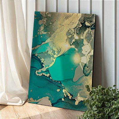 Quadro Decorativo Canvas Pintura Abstrata Cores Frias Verde Água Vertical