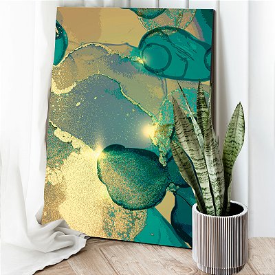 Quadro Decorativo Canvas Pintura Abstrata Cores Frias Vertical