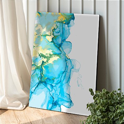 Quadro Decorativo Canvas Pintura Abstrata Cores Frias Suaves Vertical