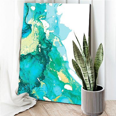 Quadro Decorativo Canvas Pintura Abstrata Cores Frias Suaves Vertical