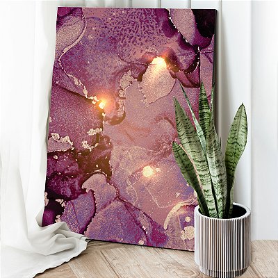 Quadro Decorativo Canvas Pintura Abstrata Tons de Roxo com Pontos Luminosos Vertical