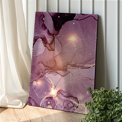Quadro Decorativo Canvas Pintura Abstrata Tons de Roxo com Pontos Luminosos Vertical