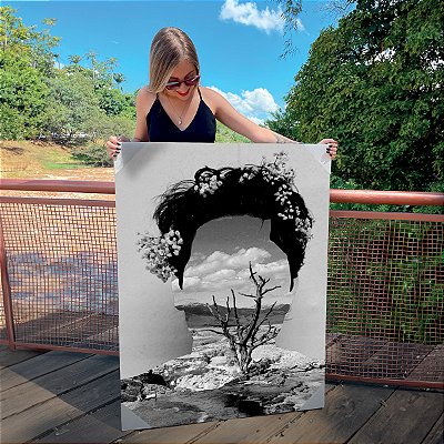 Quadro Decorativo Canvas Retrato de Mulher sem Rosto Preto e Branco Vertical