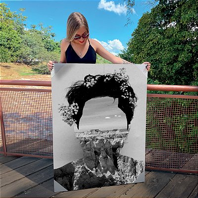 Quadro Decorativo Canvas Retrato de Mulher sem Rosto Preto e Branco Vertical