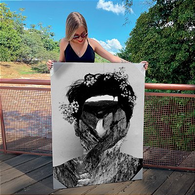 Quadro Decorativo Canvas Retrato de Mulher sem Rosto Preto e Branco Vertical