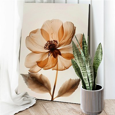 Quadro Decorativo Canvas Flor em Tons Terrosos Pétalas Finas Vertical