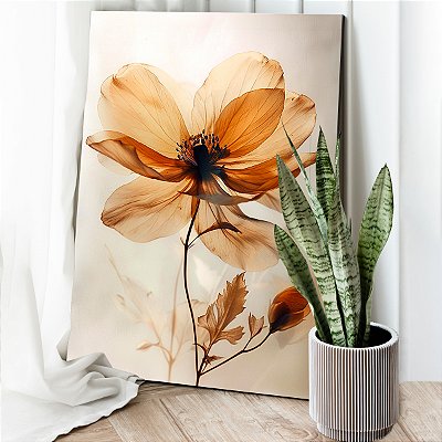 Quadro Decorativo Canvas Flor em Tons Terrosos Pétalas Finas Vertical