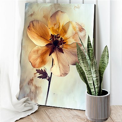 Quadro Decorativo Canvas Flor e Fundo em Tons Terrosos Pétalas Finas Vertical