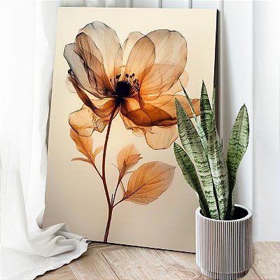 Quadro Decorativo Canvas Flor em Tons Terrosos Pétalas Finas Vertical