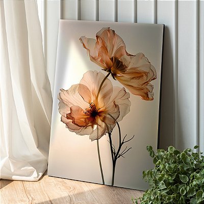Quadro Decorativo Canvas Flores em Tons Terrosos Pétalas Finas Vertical