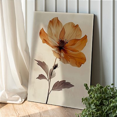 Quadro Decorativo Canvas Flor em Tons Terrosos Pétalas Finas Vertical