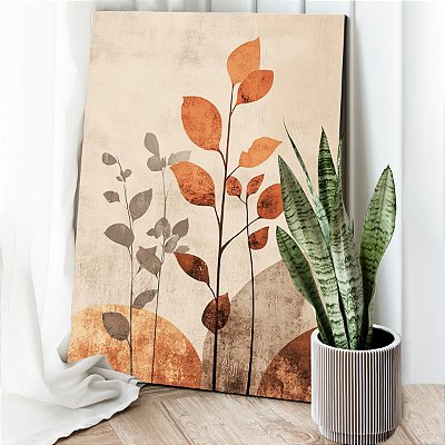 Quadro Decorativo Canvas Folhas em Tons Terrosos Vertical