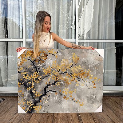 Quadro Decorativo Canvas Pintura Árvore Folhas Amarelas Ipê Horizontal