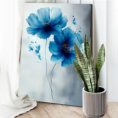 Quadro Decorativo Canvas Pintura Floral Par de Papoulas Azuis Vertical