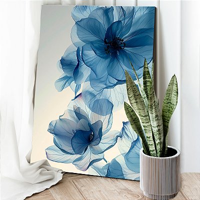 Quadro Decorativo Canvas Par de Flores Azuis Pétalas Finas Vertical