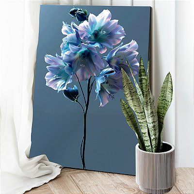 Quadro Decorativo Canvas Flores Tons de Azul e Lilás Vertical
