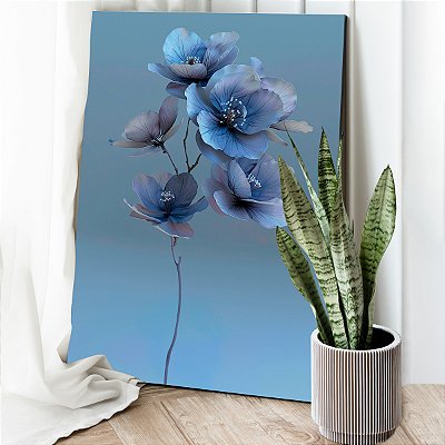 Quadro Decorativo Canvas Floral Grupo de Papoulas Azuis Vertical