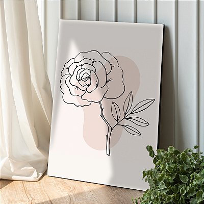 Quadro Decorativo Canvas Ilustração de Rosa em Fundo Claro Vertical