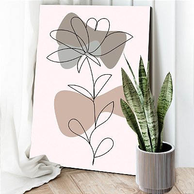 Quadro Decorativo Canvas Flor Traços Minimalistas Fundo Claro Vertical