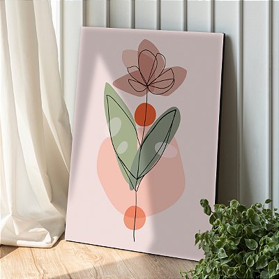 Quadro Decorativo Canvas Flor Traços Minimalistas Colorido Vertical