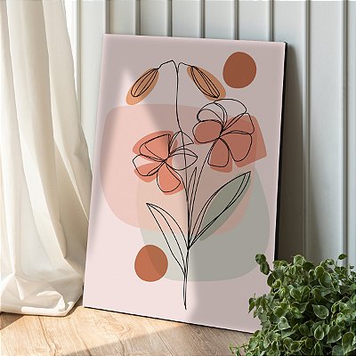 Quadro Decorativo Canvas Par de Flores Traços Minimalistas Colorido Vertical