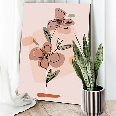 Quadro Decorativo Canvas Flores Traços MInimalistas Tons Terrosos Vertical