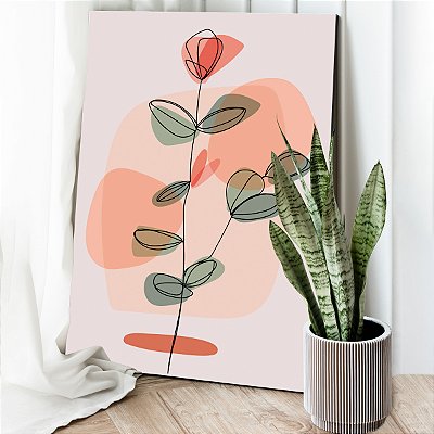 Quadro Decorativo Canvas Botão Floral Traços Minimalistas Vertical