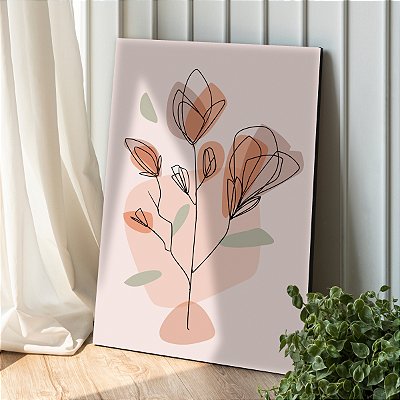 Quadro Decorativo Canvas Tulipas Traços MInimalistas Tons Terrosos Vertical