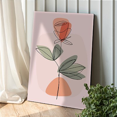 Quadro Decorativo Canvas Botão Floral Traços Minimalistas Colorido Vertical