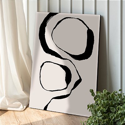 Quadro Decorativo Canvas Pintura Abstrata Pinceladas Pretas Vertical