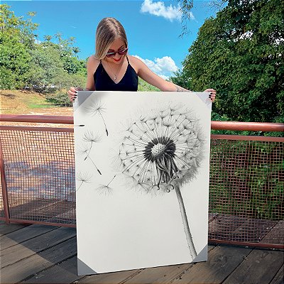 Quadro Decorativo Canvas Dente de Leão ao Vento Preto e Branco Vertical