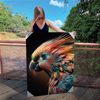 Quadro Decorativo Canvas Animais Pássaro Colorido Estilizado Vertical