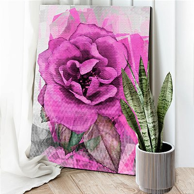 Quadro Decorativo Canvas Nórdico Elegante Floral com Rosa Vertical
