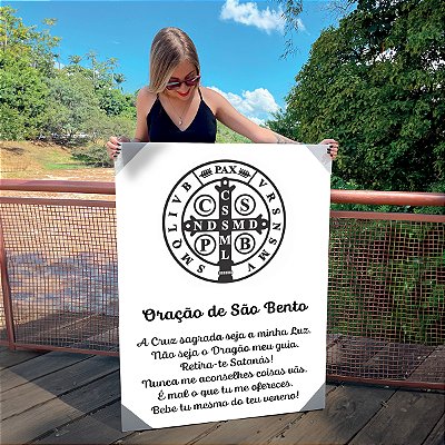 Quadro Decorativo Canvas Religioso Medalha e Oração de São Bento Vertical