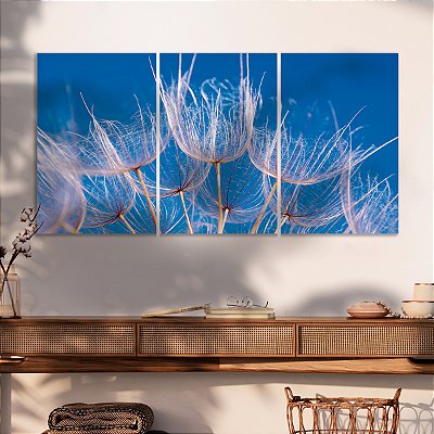 Quadro Decorativo Canvas Trio Composição Dentes de Leão em Fundo Azul