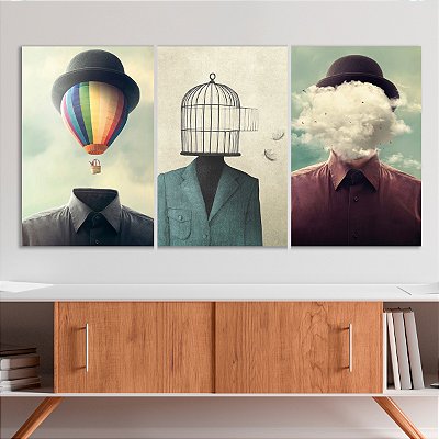 Quadro Decorativo Canvas Trio Obras de Arte Surrealistas