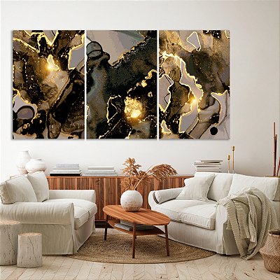 Quadro Decorativo Canvas Trio Pinturas Abstratas em Tons Terrosos Fortes